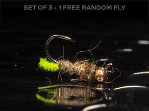 3 hot spot caddis + 1 FREE random fly