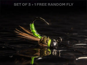 3 caddis pupa + 1 FREE random fly