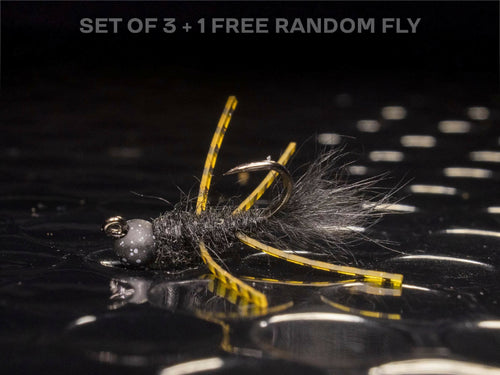 3 jiggy pat rubber legs + 1 FREE random fly