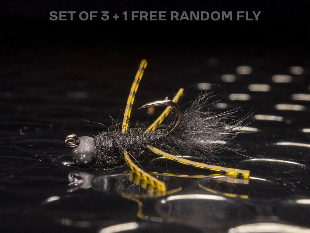 3 jiggy pat rubber legs + 1 FREE random fly