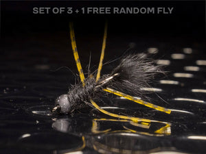 3 jiggy pat rubber legs + 1 FREE random fly