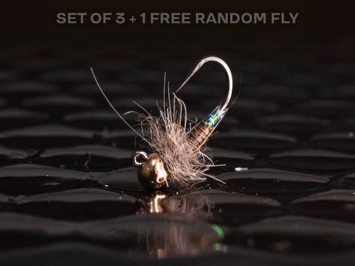 3 peeping caddis + 1 FREE random fly